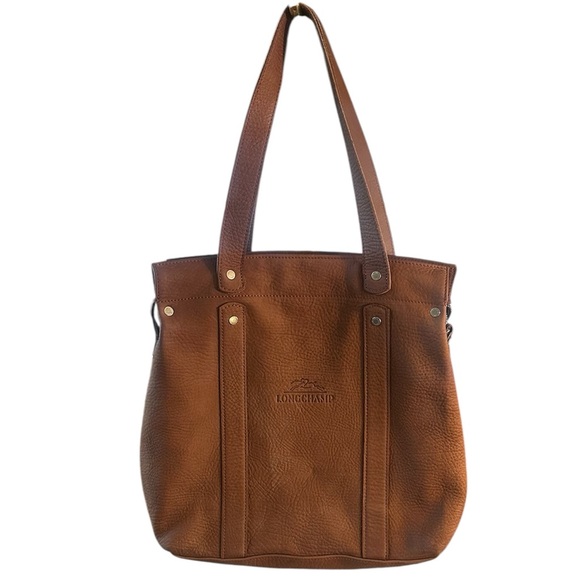 Vintage Longchamp Brown Calfskin Leather Tote w/ Silver Hardware - Picture 1 of 12